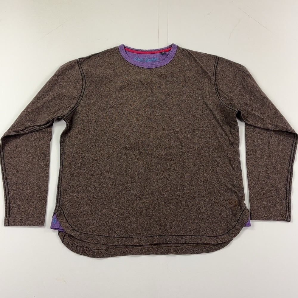 Robert Graham Shirt Mens Medium Brown Long Sleeve Cotton Crewneck Embroidered